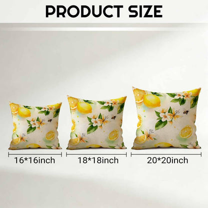 Fresh Lemon and Flower Linen Throw Pillow Covers 18x18 Inches Vibrant Fruit Blossom Decorative Cushion for Summer and Fresh Aesthetic Fans, Living Room and Bedroom