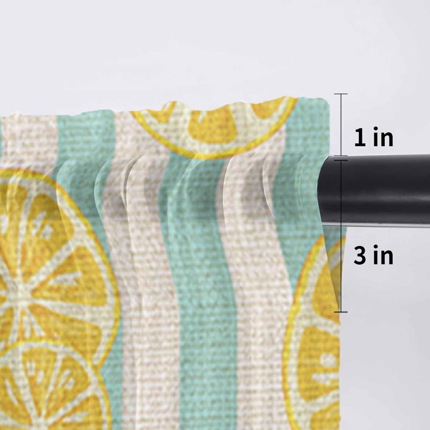 Sheer Window Valance Yellow Lemon Stripes Semi Voile Short Curtain Rod Pocket Summer Fruit White Blue Valances Window Treatment for Bedroom Living Room Kitchen 54x18in