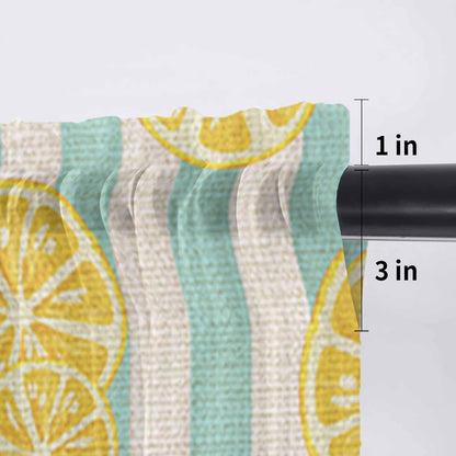 Sheer Window Valance Yellow Lemon Stripes Semi Voile Short Curtain Rod Pocket Summer Fruit White Blue Valances Window Treatment for Bedroom Living Room Kitchen 54x18in