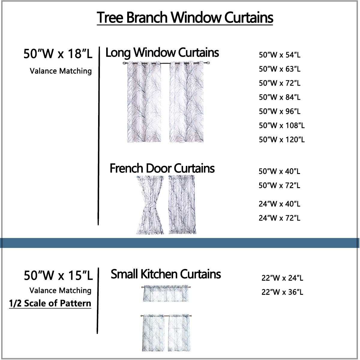 FMFUNCTEX Window Valance Curtains Yellow Grey Tree Branch Print on Semi Sheer White Short Valance for Kitchen Bathroom Rod Pocket Window Treatment 1 Panel, 50 x 15 Inches