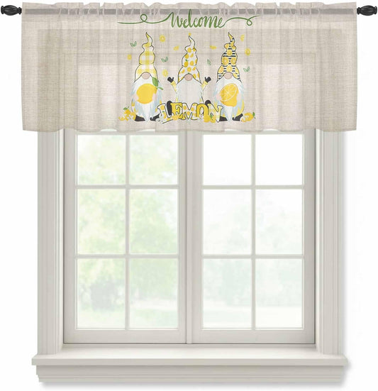 Sheer Valances for Windows Fruit Lemon Gnome Window Valances Rod Pocket Farmhouse Plant Floral Window Treatment Sheer Curtains for Kitchen Living Room Bedroom Bathroom 54x18in