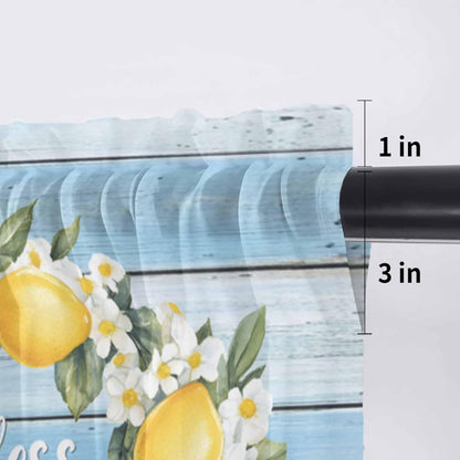 Country Bless This Home Sheer Curtain 18 Inch Long Yellow Lemon Blue Wood Grain Light Filtering Rod Pocket Voile Curtain Valance for Bedroom Kitchen Cafe Window 54" W x 18" L