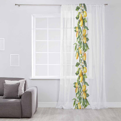 Yellow Lemon Sheer Curtains 84 Inches Long for Living Room/Bedroom, Simple Spring Botanical Fruit Leaves Flower Rod Pocket Voile Kitchen Curtains & Drapes Window Treatment 1 Panel, 52" W x 84" L