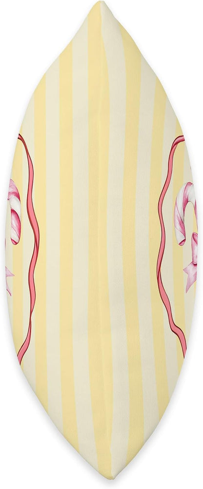 Aesthetic Coquette Girly Candy Canes with Bow Yellow Stripes Throw Pillow
