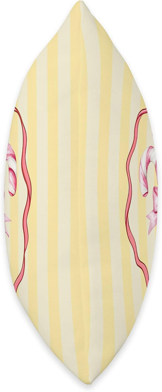 Aesthetic Coquette Girly Candy Canes with Bow Yellow Stripes Throw Pillow