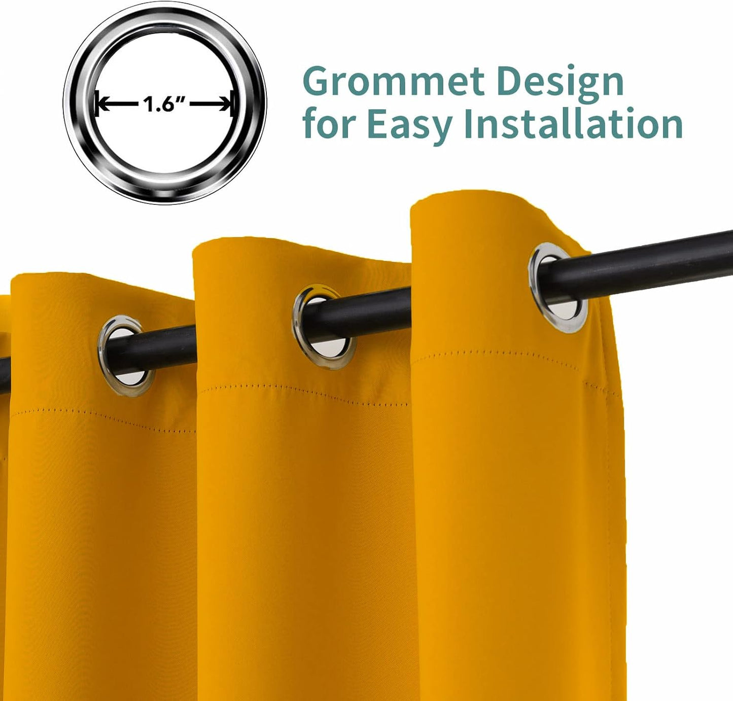 Pickluc Grommet Blackout Curtains 84 Inches Long 2 Panels, Light Blocking Window Drapes for Living Room, Thermal Insulated, Noise Reduction, Mustard Yellow, 52" Wide x 84" Length