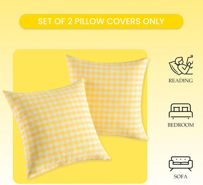 CARRIE HOME Yellow Gingham Checkered Throw Pillow Covers 18x18 Set of 2, Neutral Modern Farmhouse Yellow Outdoor Pillows 18 x 18 for Porch Patio Furniture (No Pillow Inserts)