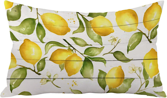Spring Summer Yellow Lemon Pillow Cover 12x20, Lemon Home Decor, Farmhouse Vintage Fruit Botanical Lumbar Pillow Cover Decor for Home Bedroom Living Room