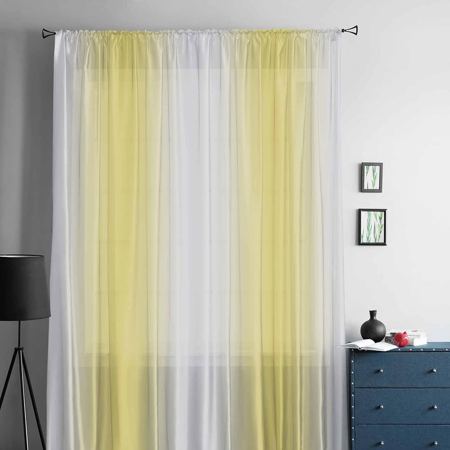 Lemon Yellow Ombre Sheer Curtains 45 Inches Long for Living Room/Bedroom, Gradient Yellow and White Rod Pocket Voile Kitchen Curtains & Drapes Window Treatment 1 Panel, 52" W x 45" L
