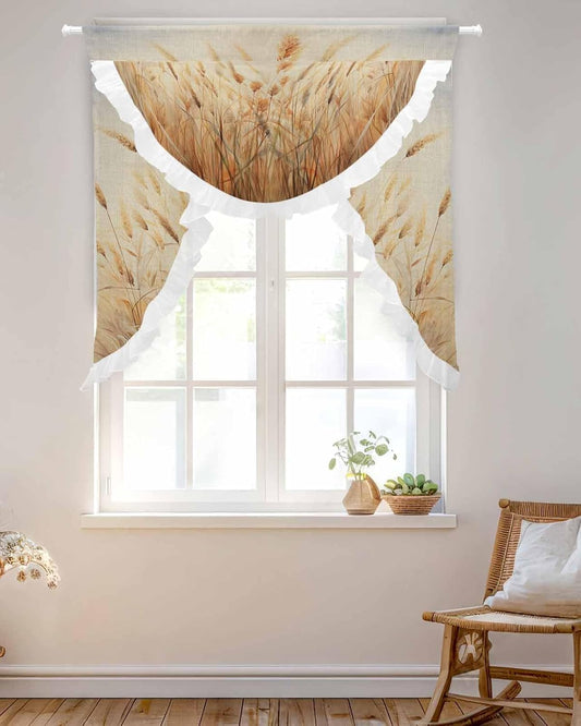 Wild Plant Swag Waterfall Valances for Living Room Bedroom Kitchen Windows, Vintage Botanical Leaves Yellow Semi-Sheer Rod Pocket Curtains Light-Filtering Drape with Lace Decorations, 39.4" Wx41.3 L
