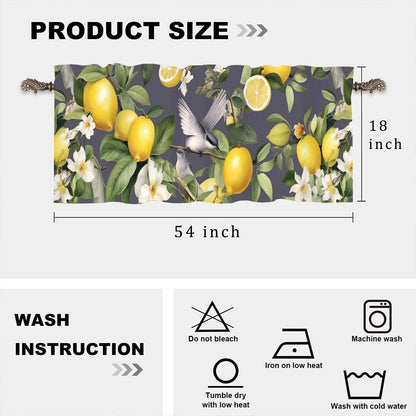 1 Panel Rustic Lemon Bird Window Valances, Yellow Fruit Food Window Treatment Decor Curtains Rod Pocket Valances for Kitchen/Living Room, 54" X 18"