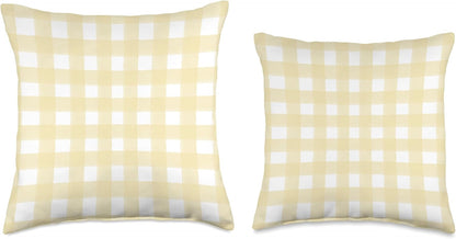 Light Yellow Gingham Check Throw Pillow