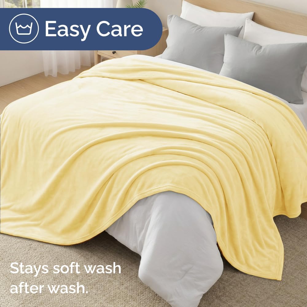 Ultra Soft Fleece Blanket King Size - Flannel Fleece Luxury King Blanket - Lightweight for Couch Bed Chair - Thick, Warm and Breathable - All Season Cozy Fuzzy, Anti-Static Microplush Bedding, Yellow