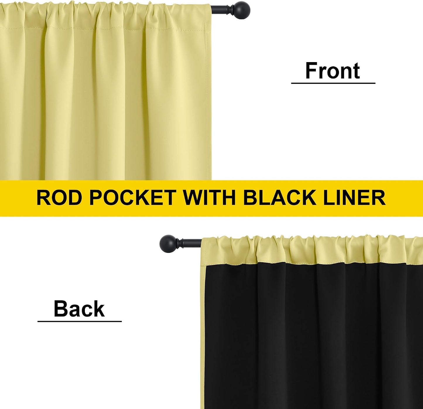 NICETOWN 100% Blackout Curtains for Patio Sliding Glass Door, Paler Yellow W52 x L84 Set of 2 Light Blocking & Soundproof Drapes,Rod Pocket Black Lined Window Treatment Panels