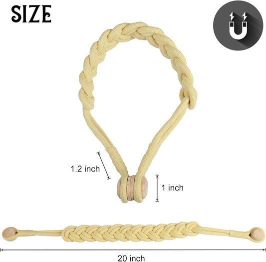 BEL AVENIR Curtain Tiebacks Magnetic Woven Curtain Holdback Drapery Tie-Back (Yellow -2Pack)