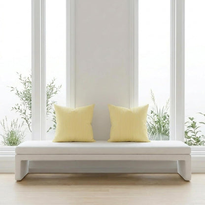 Yellow Striped Summer Outdoor Throw Pillow Covers 18x18 Set of 2, 18 x 18 Yellow and White Outdoor Throw Pillows, Modern Farmhouse Boho Decor Pillow Covers for Porch Patio (No Pillow Inserts)
