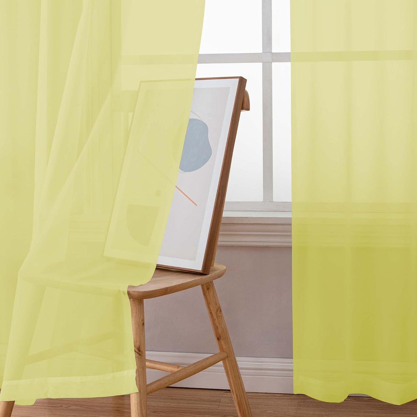Simplebrand Lemon Short Sheer Curtains 45 Inch Length for Small Windows, Rod Pocket 2 Panels Set Solid Voile Drapes Window Sheer Curtains for Bedroom Bathroom Kids Room Kitchen, 42x45 Inch, Lemon