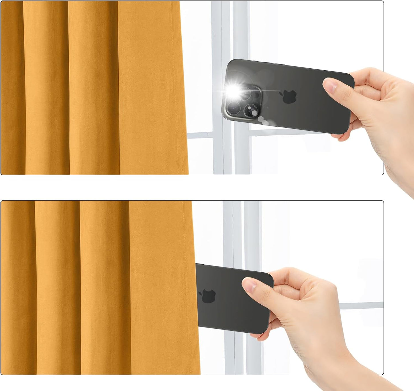 100% Full Blackout Velvet Curtains with Liner 63 inch Long 2 Panels for Living Room, Thermal Insulated Energy Saving Room Darkening Grommet Window Drapes for Bedroom, 42x63 Golden Yellow