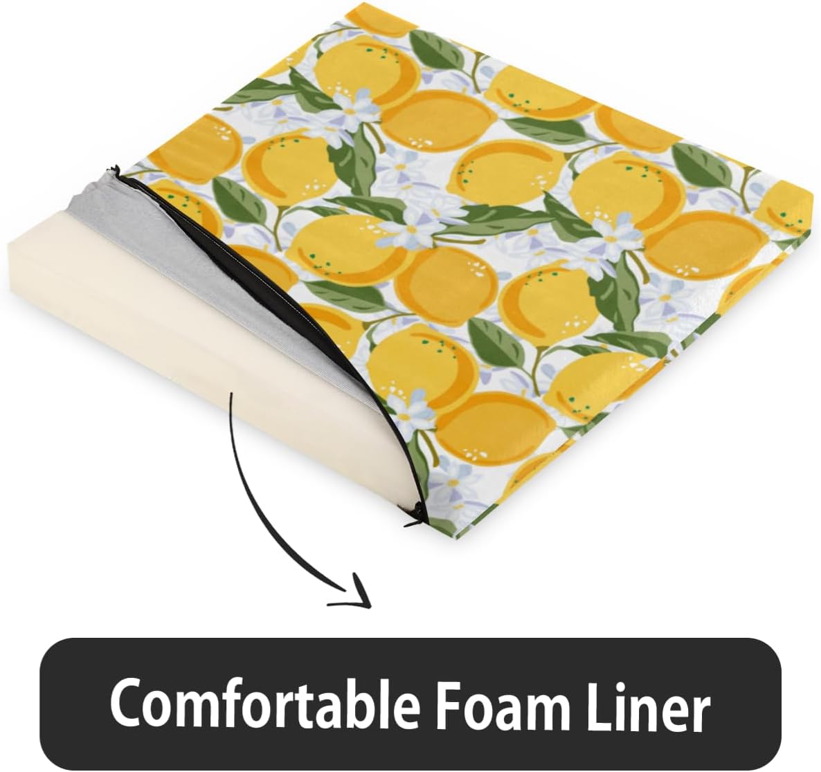 KOBLEN Food Lemon Theme Kitchen Chair Cushion Seat Cushion with Foam Padding Comfortable Pad for Dining Office Room Chairs, 16"x16", 1 Pack