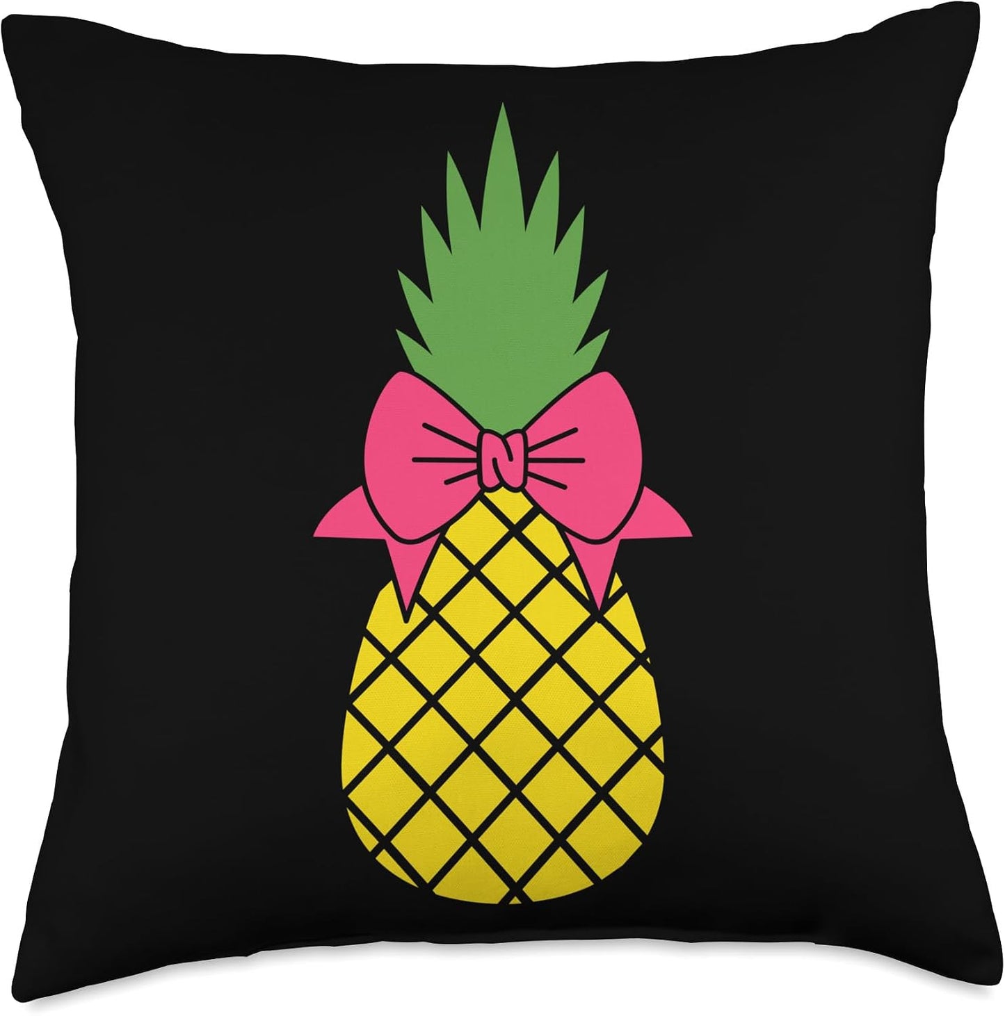Pineapple Pink Bow Fruit Yellow Gift Cute Green Pineapple Pink Bow Throw Pillow, 18x18, Multicolor