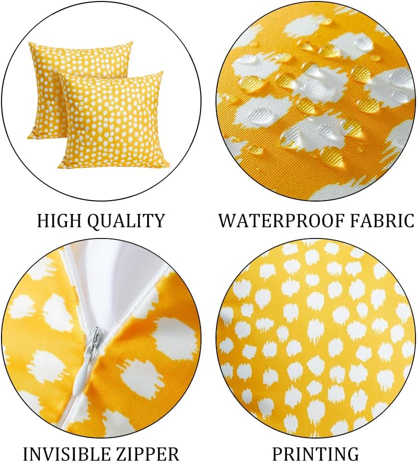 Allorry Outdoor Pillow Covers 20x20 Set of 2 Boho Design Yellow Polka Dot Decorations Pillows Summer Outdoor Waterproof Patio Furniture Garden Porch Sofa Bed Cushion Covers Home Decor JB002-A20