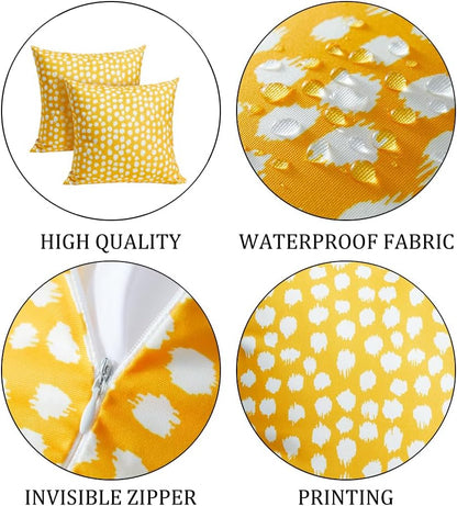 Allorry Outdoor Pillow Covers 20x20 Set of 2 Boho Design Yellow Polka Dot Decorations Pillows Summer Outdoor Waterproof Patio Furniture Garden Porch Sofa Bed Cushion Covers Home Decor JB002-A20