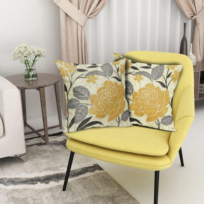 Kawani Grey and Yellow Flower Pillow Covers 20x20 Set of 2 Mustard Yellow Case Soft Decorative Spring Outdoor Cotton Linen Leaf Pillowcases Decor Gifts for Home Patio Couch Sofa (TPC-23042406)