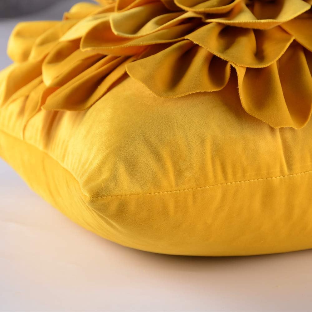 OiseauVoler Decorative 3D Throw Pillow Covers Aesthetic Yellow 18x18 Inch | 3D Floral Handmade Pillowcases Cushion Covers Soft Velvet for Couch Bed Living Room Home Decor Unique Pet Dog Hair Resistant