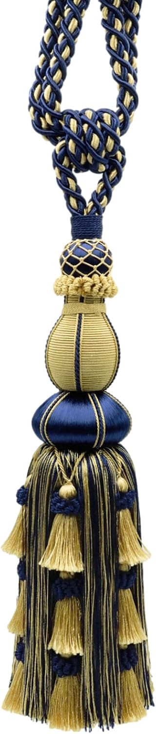 Large Elegant Curtain & Drapery Tassel Tieback, Tassel Length 12" (30.5cm), 30" Spread (76cm) # TBAX12, Nautical Gold #1152 (Light Gold, Yellow Gold, Navy Blue) Individually Sold