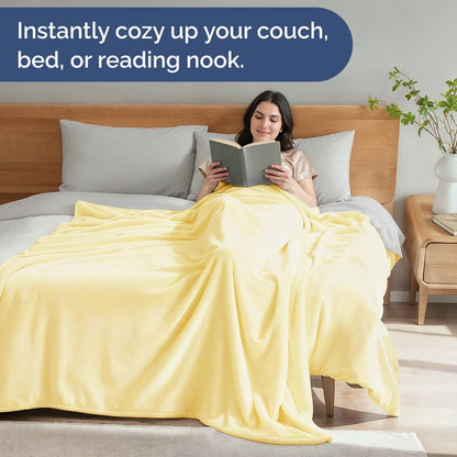 Ultra Soft Fleece Blanket Throw Size - Flannel Fleece Luxury Throw Blanket - Lightweight for Couch Bed Chair - Thick, Warm & Breathable - All Season Cozy Anti-Static Microplush Bedding, Yellow