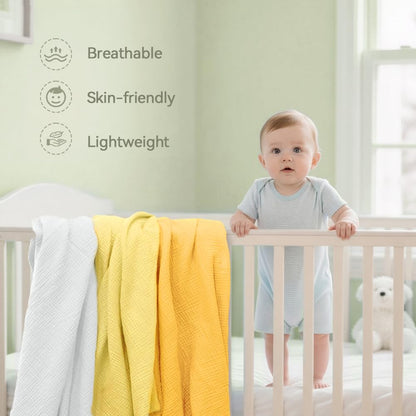 Muslin Swaddle Blankets for Baby Boy - 3 Pack 47x47 Inch Large Receiving Blankets, Soft Breathable Cotton Nursery Swaddles for Newborn, Infant & Todler (Yellow, White, Banana)