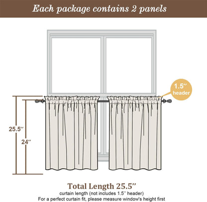 Chyhomenyc Sheer Lemon Tier Curtains 24 Inch Length Set, Small Window Kitchen Curtains for Bathroom Living Room Basement, Farmhouse Short Voile Curtain 42Wx24L, Rod Pocket, 2 PCS