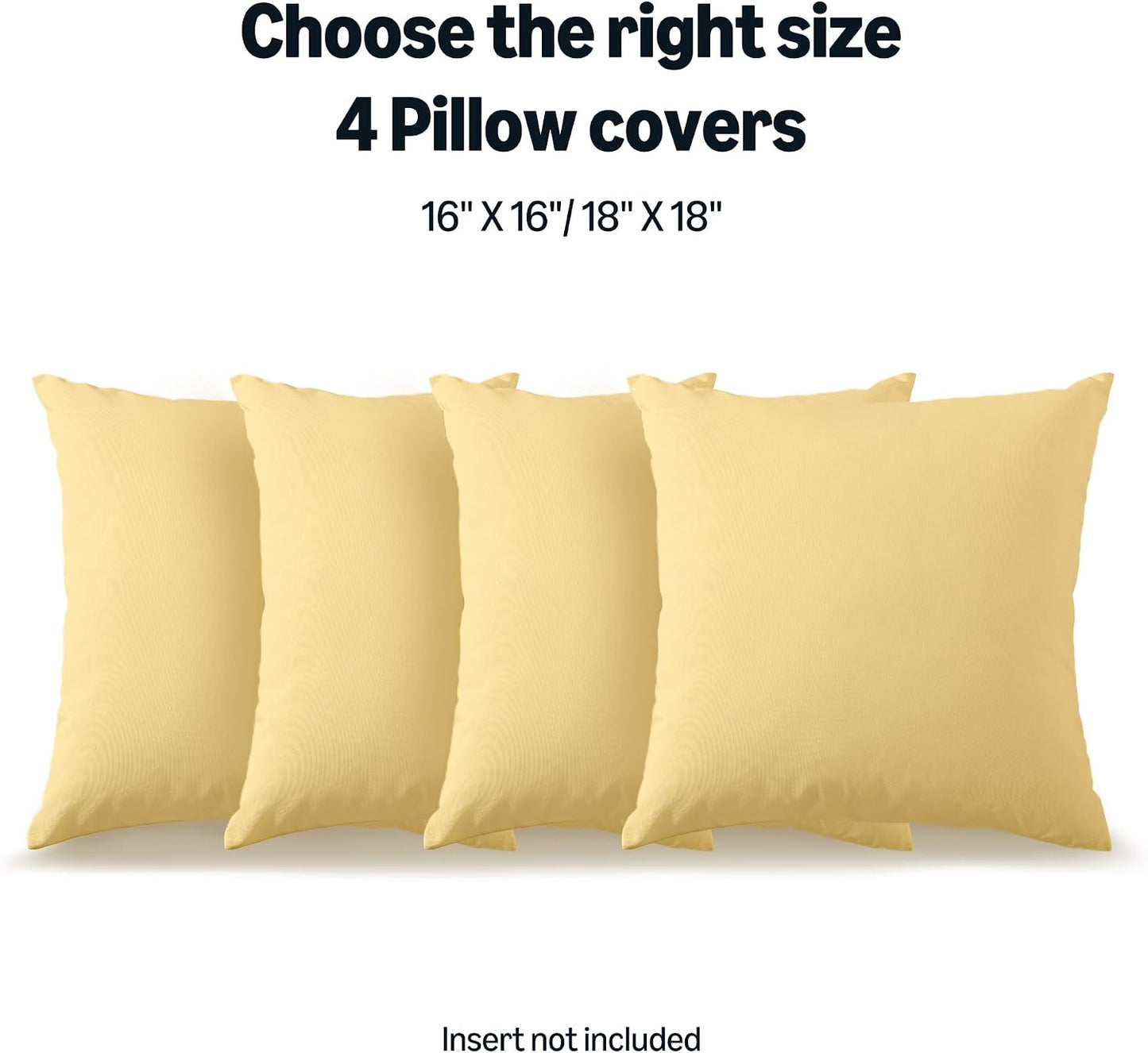Amazon Basics 4-Piece Outdoor Decorative Throw Pillow Covers, Water Resistant All-Weather Pillow Protectors for The Garden, Patio, Balcony, Couch and Sofa, 18 x 18 Inches, Yellow