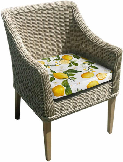 Lemon Summer Outdoor Cushion Cover Floral Lemon Yellow Green Waterproof Patio Chair Seat Slipcovers with Zipper & Tie Couch Cushion Covers Furniture Protector, 2 Pcs, 20"x18"x4"