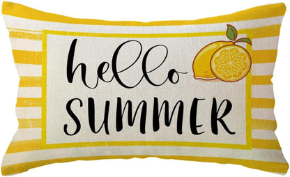 ULOVE LOVE YOURSELF Hello Summer Decorative Pillow Cover Yellow Lemon Design Cushion Cover 12"×20" Farmhouse Summer Holiday Lumbar Pillowcase Seasonal Decorations for Sofa Couch Porch(Yellow)