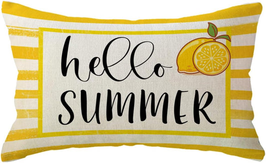 ULOVE LOVE YOURSELF Hello Summer Decorative Pillow Cover Yellow Lemon Design Cushion Cover 12"×20" Farmhouse Summer Holiday Lumbar Pillowcase Seasonal Decorations for Sofa Couch Porch(Yellow)
