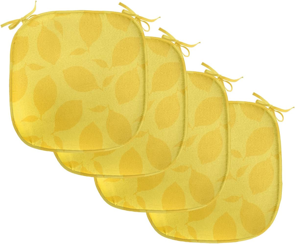 Lunarable Summer Chair Seating Cushion Set of 4, Lemon Branches Healthy Fruits Lemonade Freshness Juicy Graphic Hipster, Anti-Slip Seat Padding for Kitchen & Patio, 16"x16", Earth Yellow and Mustard