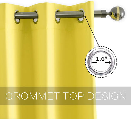 YGO Bright Yellow Blackout Curtains - Room Darkening Curtain Drapes Grommet Thermal Insulated Small Window Curtains for Kids Bedroom, 2 Panels Sets (34 x 54 Inches Long, Lemon Yellow)