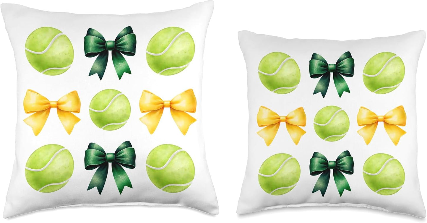 Green Yellow Tennis Balls & Bows for Girls School Tennis Mom Throw Pillow