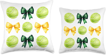 Green Yellow Tennis Balls & Bows for Girls School Tennis Mom Throw Pillow