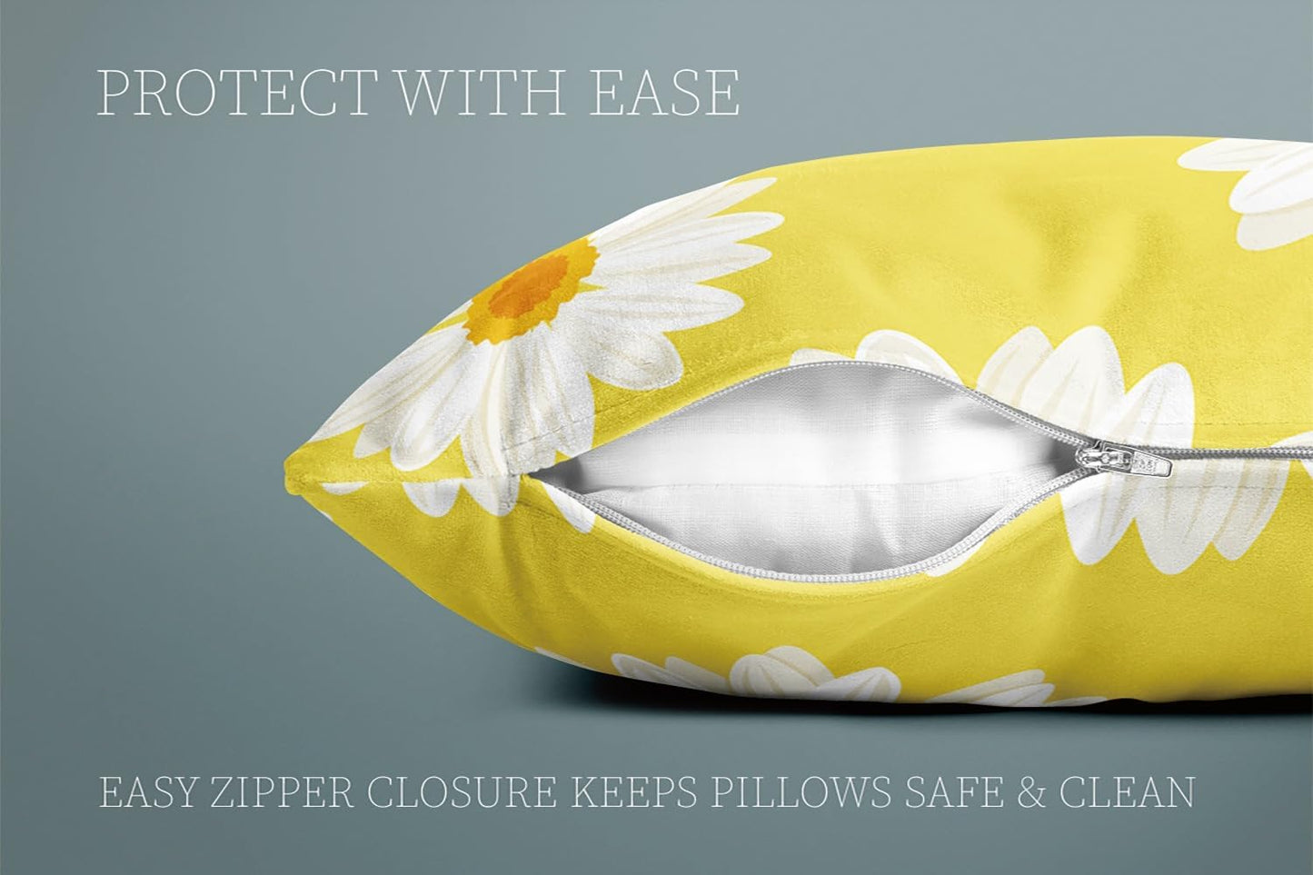 Home Set of 2 Pillow Case Yellow White Daisy Fashion Cute Throw Pillow Covers Cushion Decorative Pillowcase Square 22 x 22 Inches