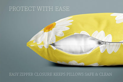 Home Set of 2 Pillow Case Yellow White Daisy Fashion Cute Throw Pillow Covers Cushion Decorative Pillowcase Square 22 x 22 Inches