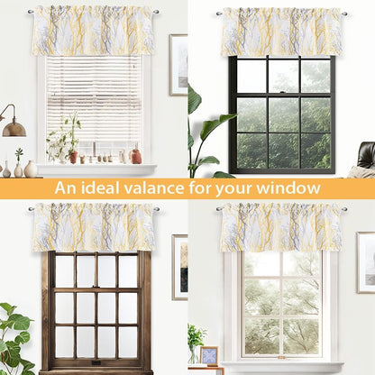 DriftAway Tree Branch Lined Valance Double Layer Blackout Thermal Insulated Abstract Ink Printing Window Curtain Valance Rod Pocket 52 Inch by 14 Inch Plus 2 Inch Header Yellow 1 Pack