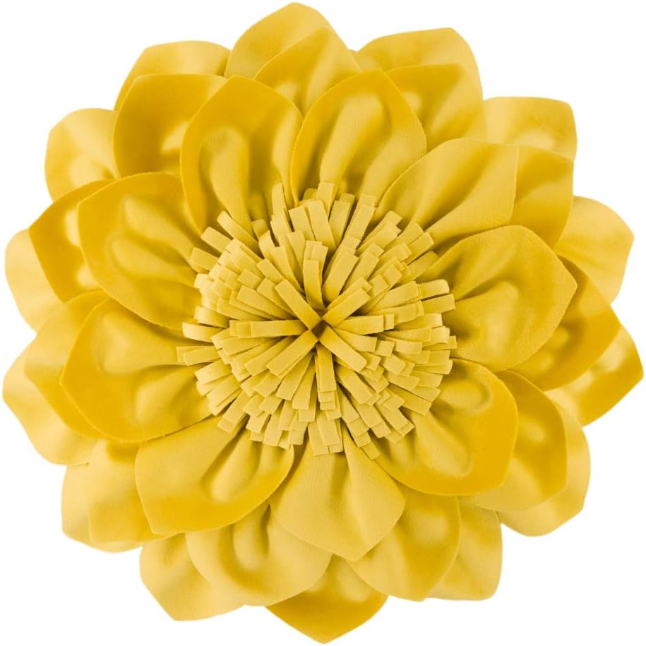 OiseauVoler Decorative Throw Pillow 3D Flower Round Pillow Accent Handmade Cushion with Insert for Couch Bed Home Decor 12 Inch Yellow