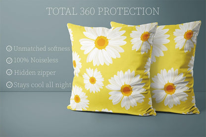 Home Set of 2 Pillow Case Yellow White Daisy Fashion Cute Throw Pillow Covers Cushion Decorative Pillowcase Square 22 x 22 Inches