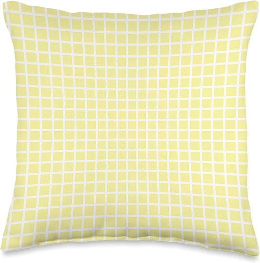 Light Yellow and White Check Pattern Throw Pillow
