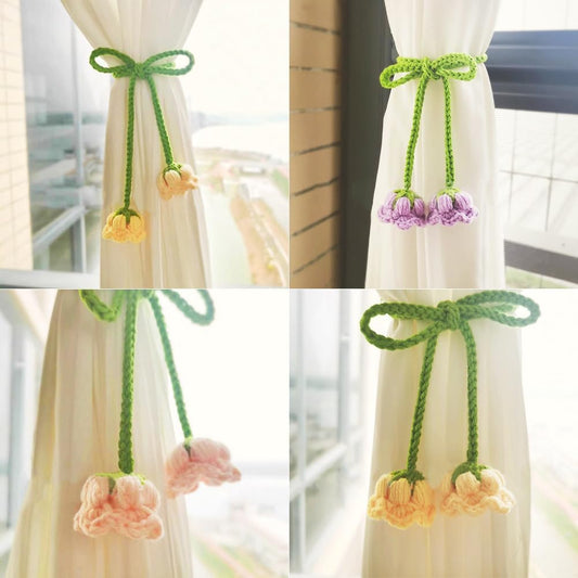 WAYUTO Crochet Curtain Tiebacks Yellow Flower 2 Pack Vintage Floral Tie Backs for Curtains Drapes Window Fancy Cute Creative Curtain Buckle Strap for Home Office Bedroom Decorative