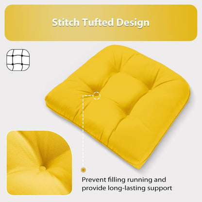 19x19 Outdoor Chair Cushions Set of 2, Tufted Wicker Patio Furniture Cushions, Thick Outdoor Seat Cushions for Lawn Chairs, Overstuffed and Water Resistant, Yellow