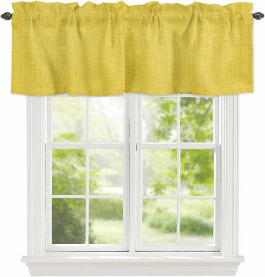Vintage Linen Valances for Windows, Pastoral Yellow Linen Texture Farmhouse Kitchen Valance Light Filtering Rod Pocket Short Curtains for Kitchen Bathroom, 1 Panel, 42"x12"