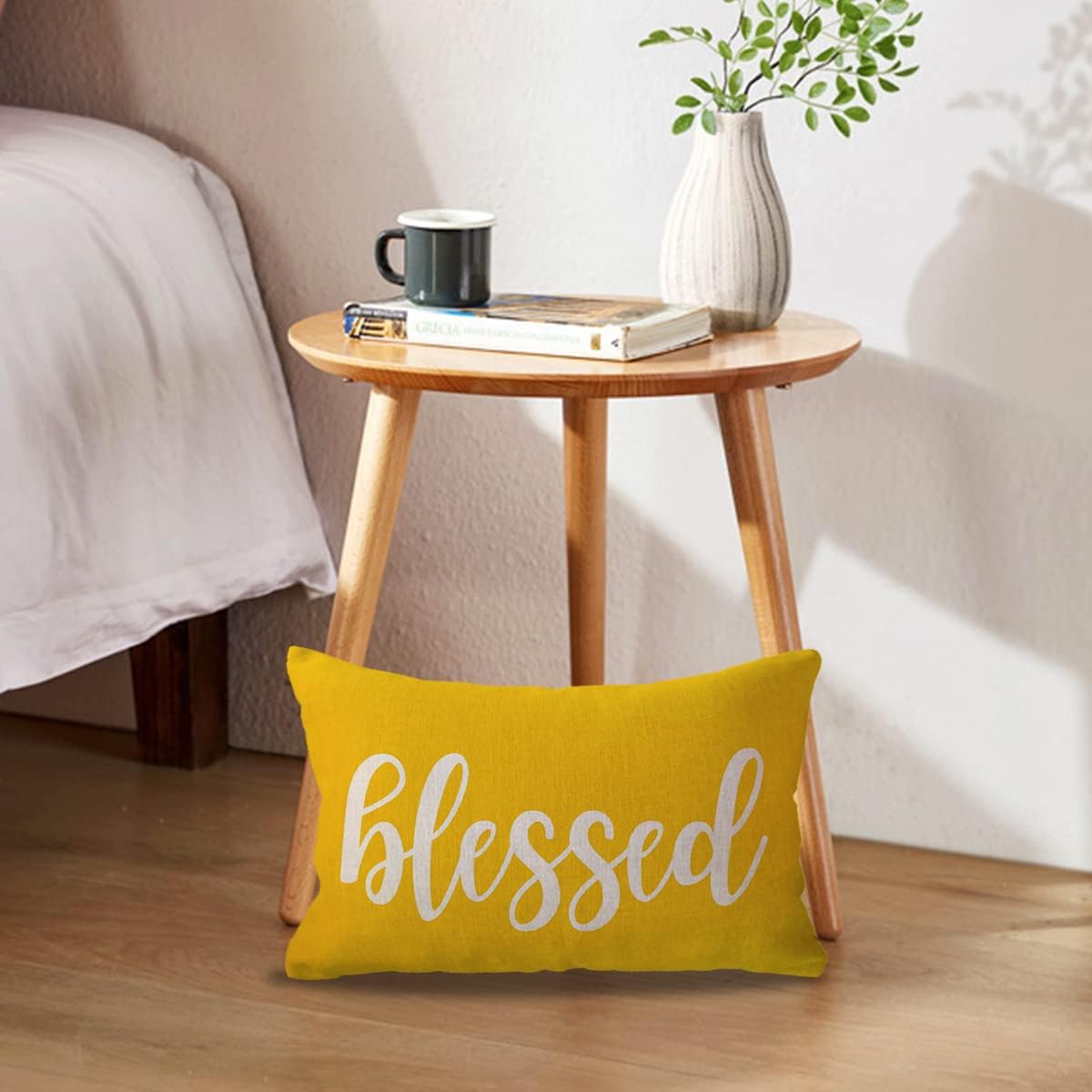 ULOVE LOVE YOURSELF Blessed Lumbar Throw Pillow Covers Farmhouse Rustic Decorative Rectangular/Waist Pillowcases 12 x 20 Inch Front/Porch Decor Cushion Covers Housewarming Gifts (Yellow)